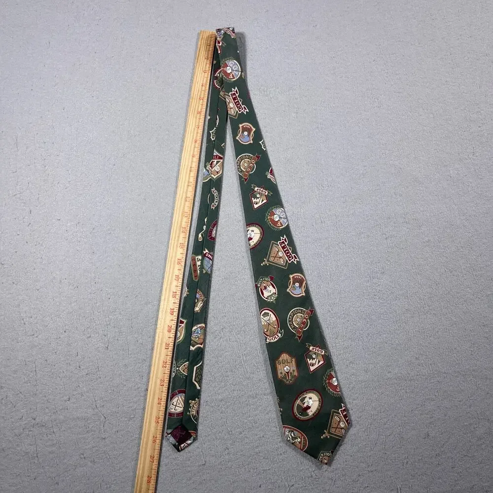 VTG Surrey Tie Men Green Golf Club Print Necktie‎ Medallion Cotton USA 58